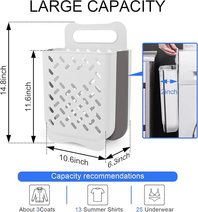 Laundry Basket Hamper, Hanging Wall Collapsible Laundry - Image 3