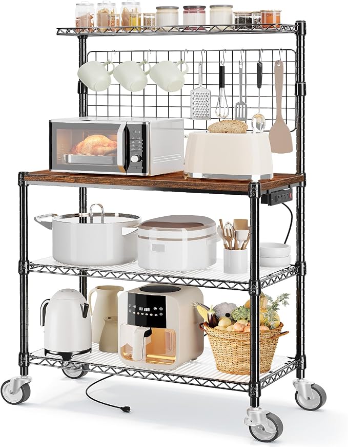 Leteuke Bakers Rack with Power Outlet & Storage, 36 Inch Microwave Stand by Leteuke