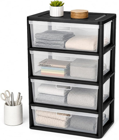 Wide 4 Drawer Plastic Storage Tower Organizer Clear Bins Bedroom | Removable by Unknown