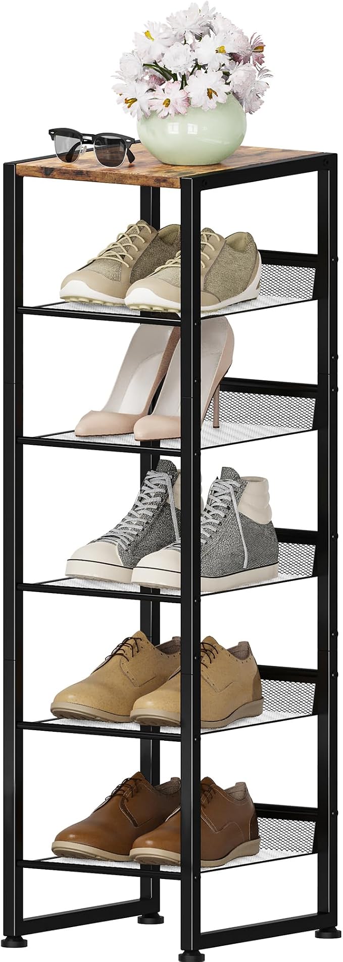 6 Tiers Vertical Shoe Rack, Corner Shoe Storage Organizer, Narrow Shoe Tower by Lifenite
