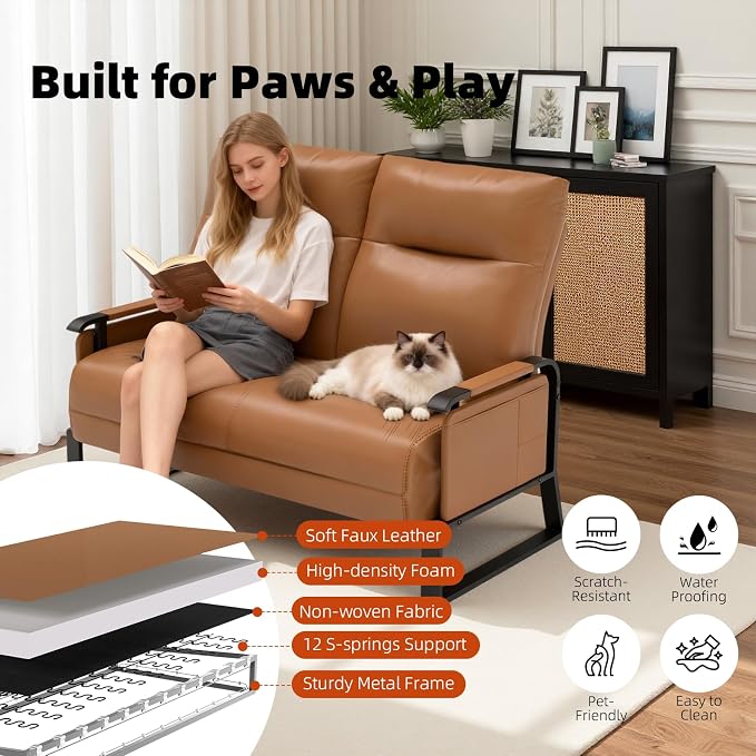 Faux Leather Loveseat, Upholstered Loveseat - Image 4
