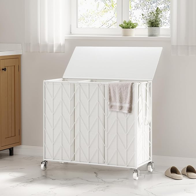 WOWLIVE Laundry Basket with Wheels, 142L Laundry Hamper 3 Section with Lid - Image 2