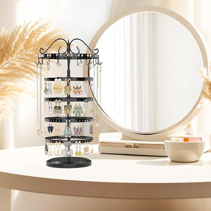 MODOWEY Rotating Jewelry Holder Organizer Stand, 5 Tier Metal Adjustable - Image 7