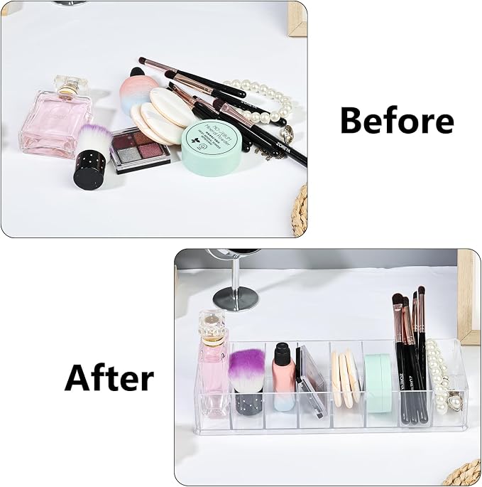 Acrylic Makeup Brush Organizers, 2 Pack 8 Section 8 Compartments Transparent - Image 5