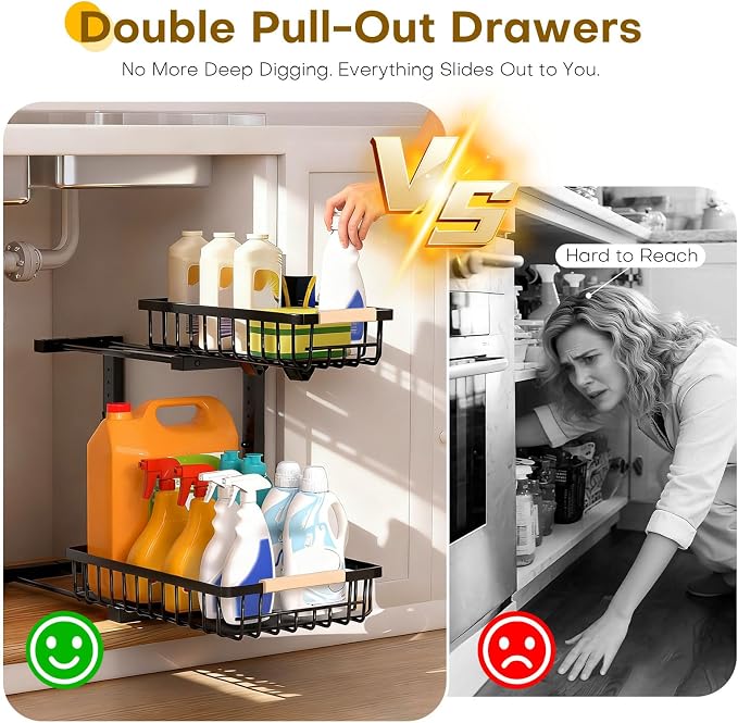 Under Sink Organizer, Heavy-Duty & Rust-Resistant Carbon Steel Metal, 2 Tier - Image 5