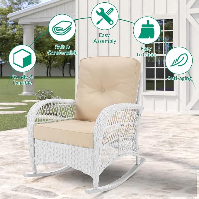 VIVIJASON 2 Piece Patio Wicker Rattan Rocker Chair, Outdoor Rattan Rocker Chair - Image 6
