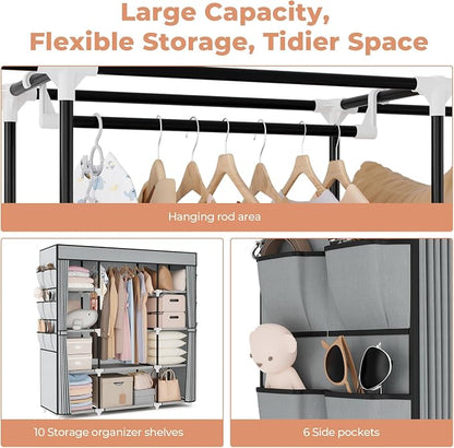 VTRIN Portable Closet Wardrobe for Hanging Clothes 57.3 Inch Large Capacity - Image 7