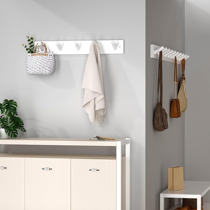 SKOLOO Wooden Wall Mounted Coat Rack, 5 Pegs Bamboo Wall Hook - Image 3