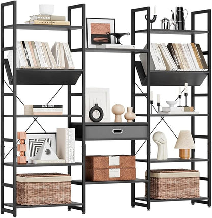 NUMENN Bookcases and Bookshelves Triple Wide 5 Tier Bookshelf, Large Etagere - Image 3