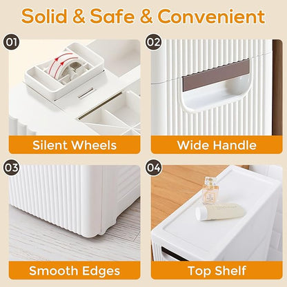 4 Drawers Slim Bathroom Storage Cabinet Dresser, Narrow Plastic Rolling Cart - Image 5