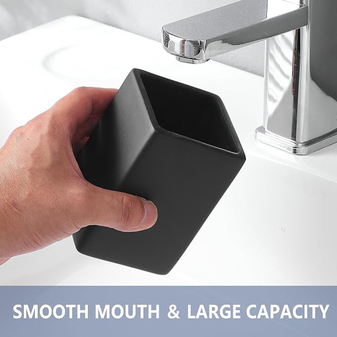 Ceramic Black Square Toothbrush Holder - Image 2
