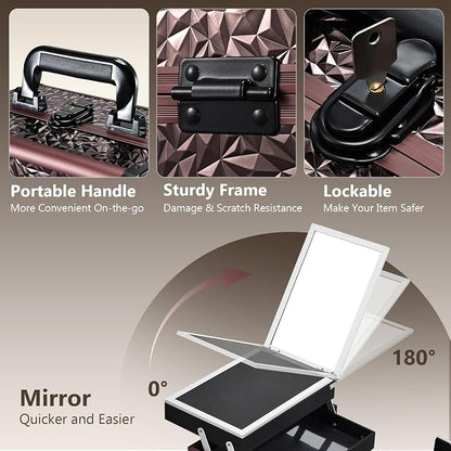 Joligrace Makeup Train Case Cosmetic Box Portable Makeup Case Organizer 2 Trays - Image 5