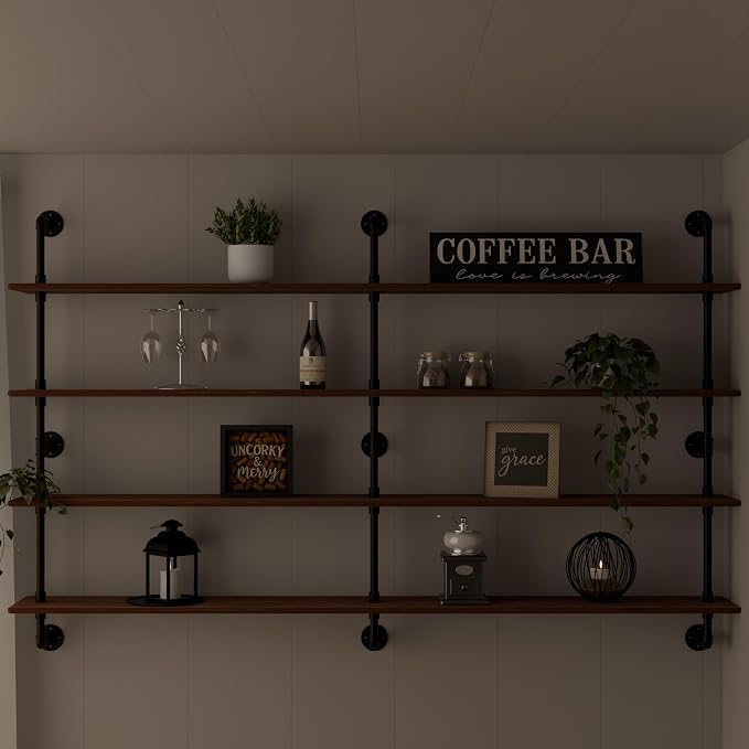 HDDFER Floating Book Shelves for Wall 4 Tier 70 inch Bookshelf Industrial Pipe - Image 4