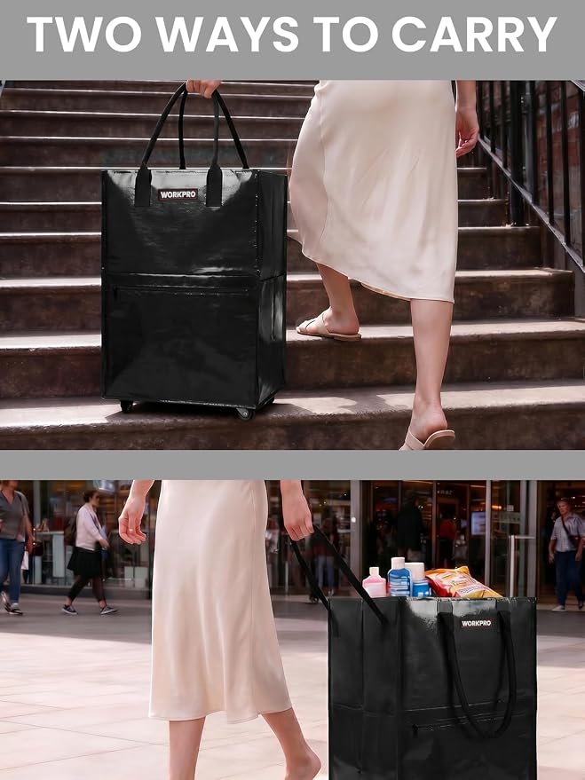 WORKPRO Medium Reusable Grocery Bag on Wheels, Heavy Duty Rolling Shopping Tote - Image 7
