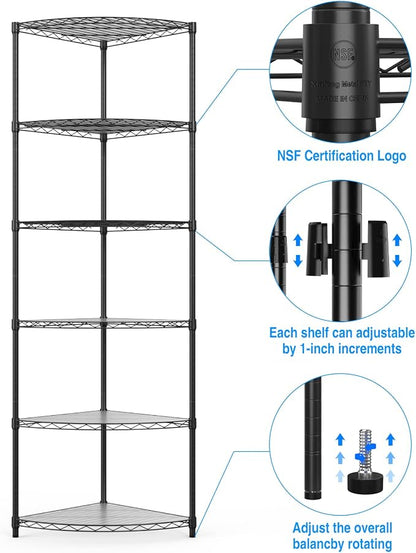 pouseayar 420lbs 6 Tier Corner Shelf NSF Metal Wire Shelving Unit, Adjustable - Image 4