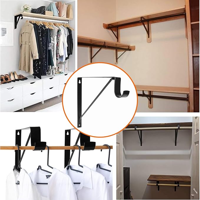 8 Pack Heavy Duty Closet Shelf & Rod Brackets, Wall Mounted Closet Shelf - Image 5