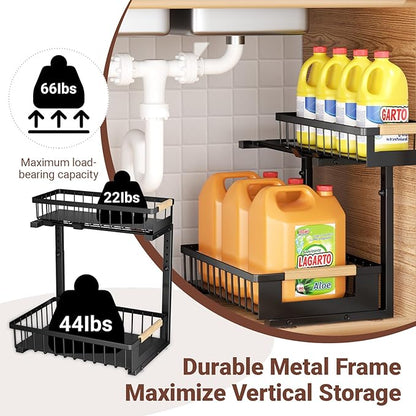 Under Sink Organizers and Storage, 2 Pack L-Shaped Pull Out Cabinet Organizer - Image 4