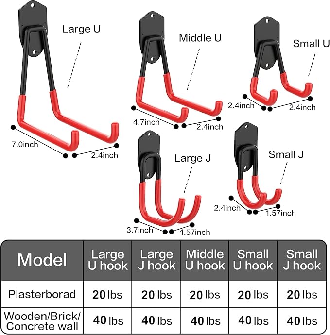 WALMANN 12 PCS Garage Storage System Hooks, Wall Mount Heavy Duty Rubber Coated - Image 3
