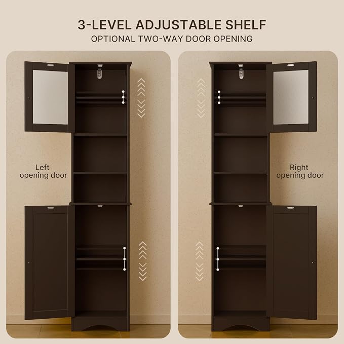 Gizoon Tall Bathroom Storage Cabinet | Freestanding Linen Cabinet - Image 4