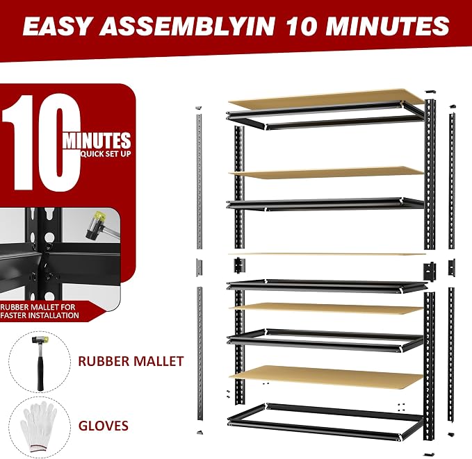 Heavy Duty Garage Shelving, 5-Tier Garage Storage Shelves, 2025LBS Storage - Image 7