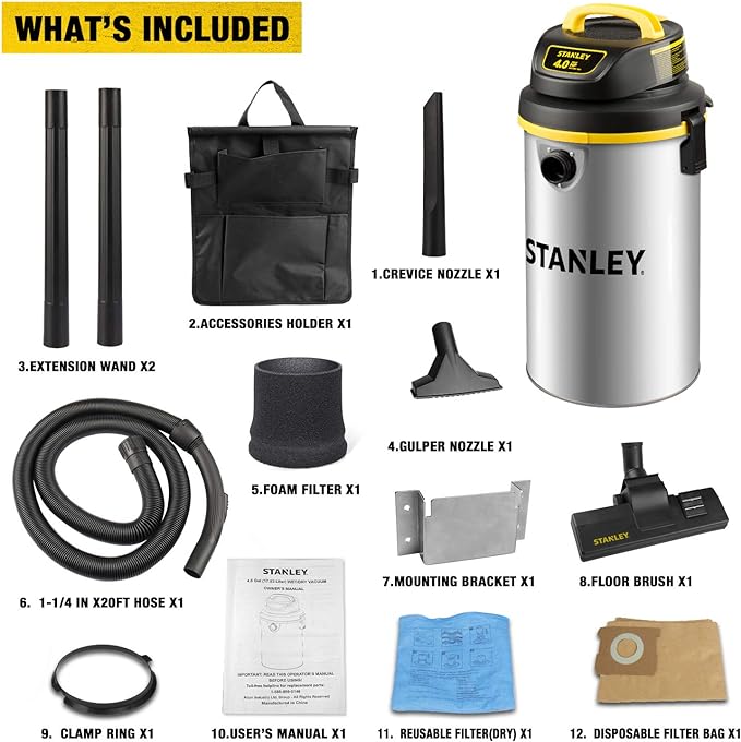 STANLEY Wet/Dry Vacuum SL18133，4.5 Gallon 4 Horsepower Wall-Mounted Hanging - Image 7