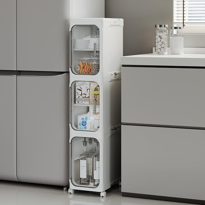 3-Tier Tall Narrow Storage Cabinet, Slim Bathroom Storage Cabinet by Lifelongpal
