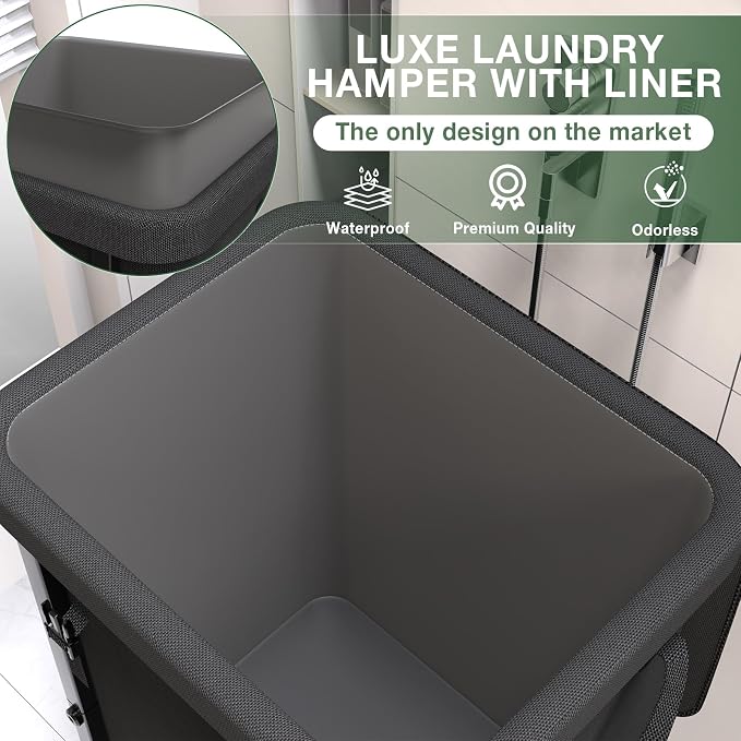 40 Gal Laundry Basket with Lid, Rolling Laundry Hamper with Wheels, Dirty - Image 3