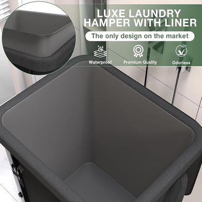40 Gal Laundry Basket with Lid, Rolling Laundry Hamper with Wheels, Dirty - Image 3