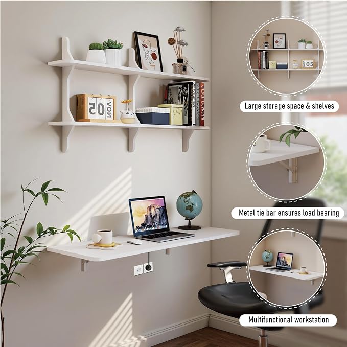 Pmnianhua Wall Mounted Folding Table, Foldable Drop Leaf Table, Wall Mount Fold - Image 4