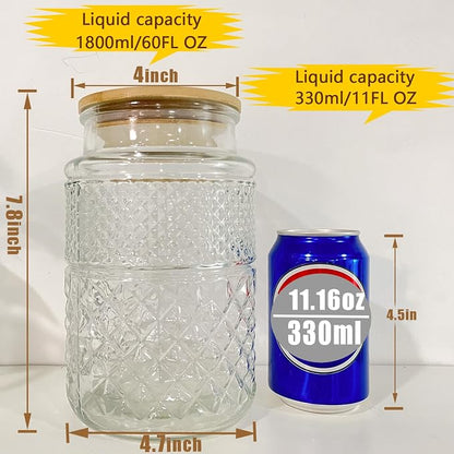 Viovian Vintage Glass Jar with Lid Wood Spoon 60 OZ Round Thick Glass Storage - Image 2