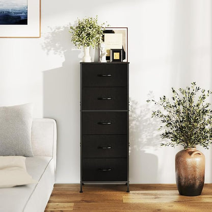 DUMOS Nightstand with 5 Drawers Bedside Table with Removable Fabric Bins Sturdy - Image 7