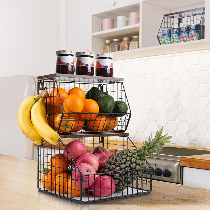 Mefirt Fruit Basket, Stackable Wall Mounted Fruit Baskets, Potato Baskets Onion - Image 9