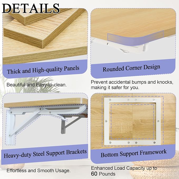 TEAMIX Wall Mounted Folding Table, Floating Desk - Image 5