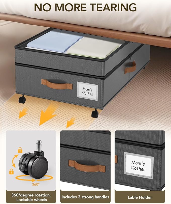 Under Bed Storage with Wheels, 10 inches Under Bed Storage Containers, 65L XXL - Image 5