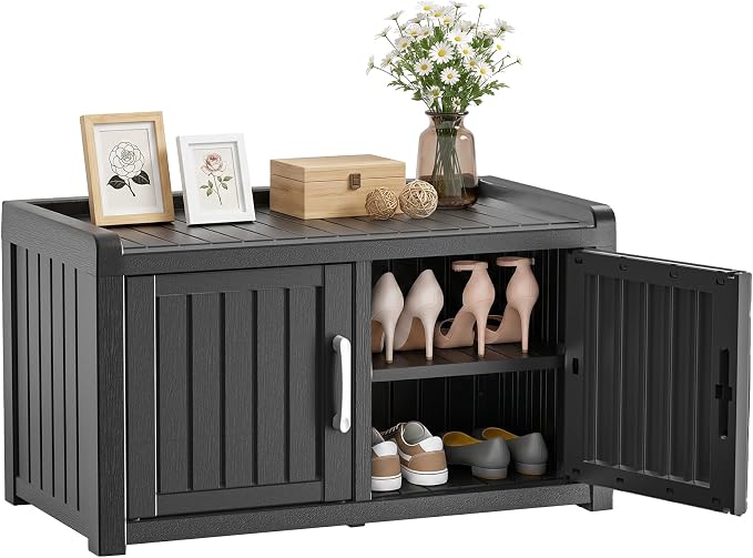 ROJIK Shoe Bench Waterproof UV-Resistant, 2-Tier Storage Cabinet by ROJIK