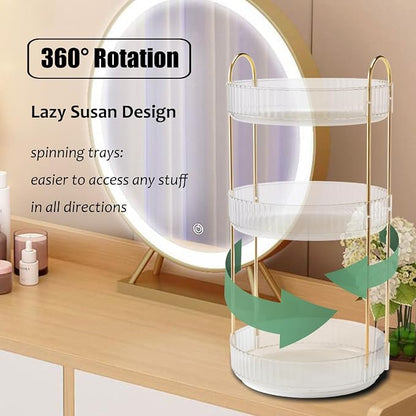 Rotating Makeup Organizer Countertop 3 Tier Lazy Susan Trays Clear Skincare - Image 3