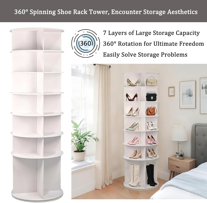 Runboll 7-Tier Rotating Shoe Rack Tower Spinning Shoe Display Lazy Susan - Image 7