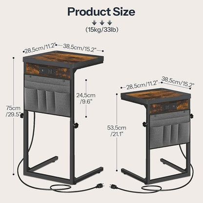HOOBRO C-Shaped End Table with Charging Station, 29.5” Adjustable Height Side - Image 9