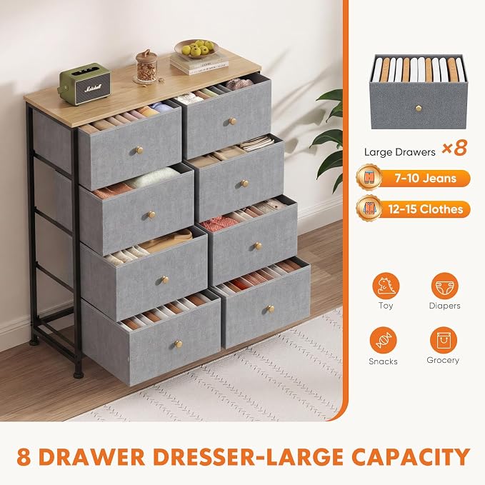 Sweetcrispy 8 Drawer Dresser for Bedroom, Organizer Storage Drawers, Chest of - Image 5