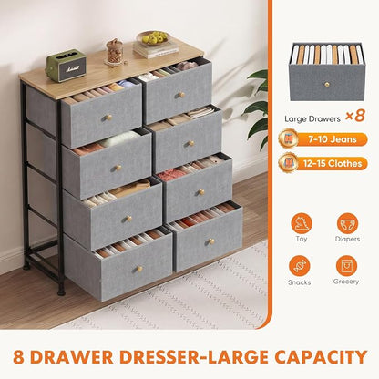 Sweetcrispy 8 Drawer Dresser for Bedroom, Organizer Storage Drawers, Chest of - Image 5