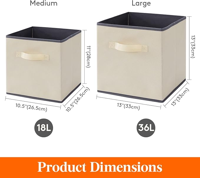 Lifewit Storage Cubes, 11 Inch Organizer Bins, 18L Beige, 6 Packs | Foldable - Image 2
