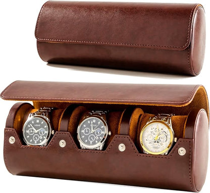 MR.OKAY 3 Watch Travel Case- Classic Leather Watch Case by MR.OKAY