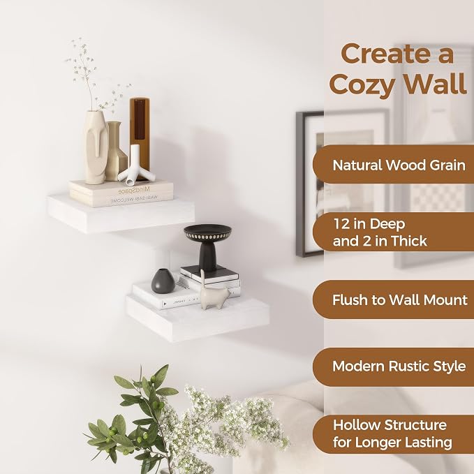 Fun Memories 12 Inch Floating Shelf, Rustic Wood Wall Shelves - Image 5