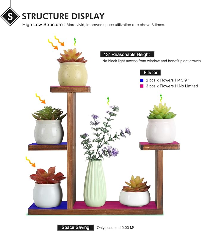 Wood Desktop Plant Stand Indoor Small Windowsill Flower Shelf Tabletop Plant - Image 5