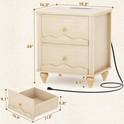 Cyclysio Nightstand with Charging Station, Side End Table with 2 Drawers - Image 2