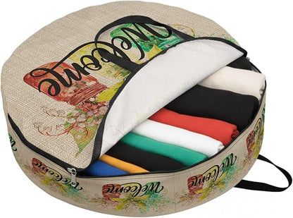24 Inch Round Storage Bag 1 Pack, Welcome Words on Retro Linen Waterproof - Image 2