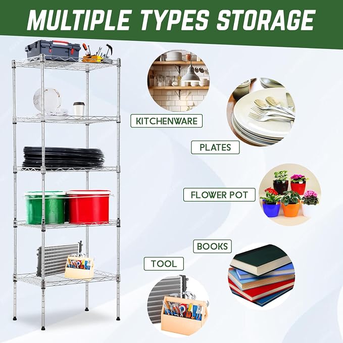 PayLessHere | 5-Tier Wire Shelf | 17"x12"x48" | Chrome | Adjustable Racks | - Image 6