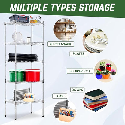 PayLessHere | 5-Tier Wire Shelf | 17"x12"x48" | Chrome | Adjustable Racks | - Image 6