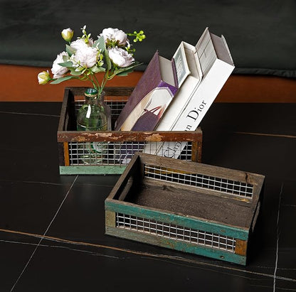TIMRIS Set of 2 Rustic Wooden Countertop Baskets, Farmhouse Distressed Nesting - Image 6