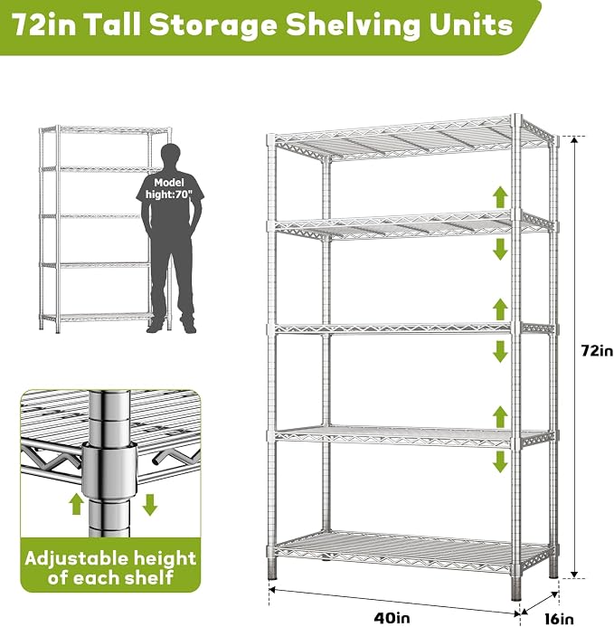 Storage Shelves, 5-Tier Adjustable Metal Industrial Utility Shelf Rack - Image 3